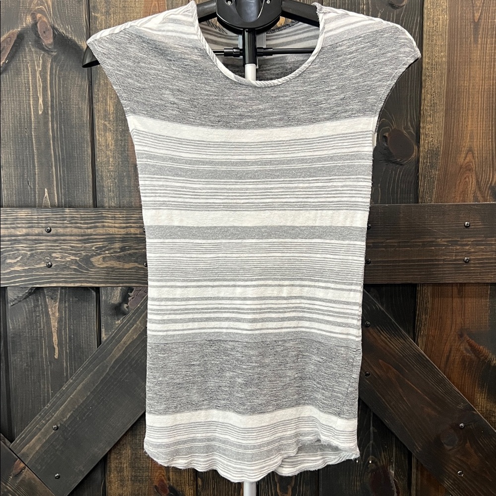 Sunday Striped Cap Sleeve Babydoll Tee XS Stretch Neutral Casual Minimalist Soft